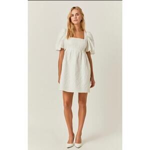 Anthropologie Endless Rose OPEN BACK FLORAL JACQUARD PUFF DRESS